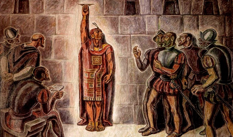 O Inca Atahualpa e os conquistadores