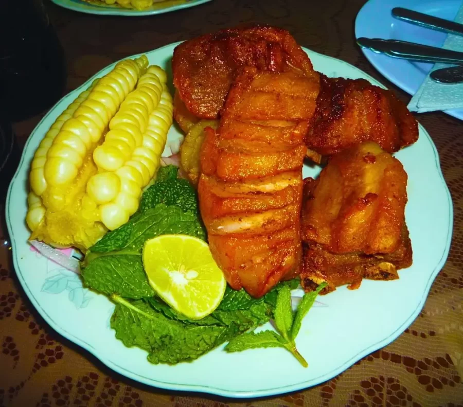 Typical dish of Chicharrón from Saylla