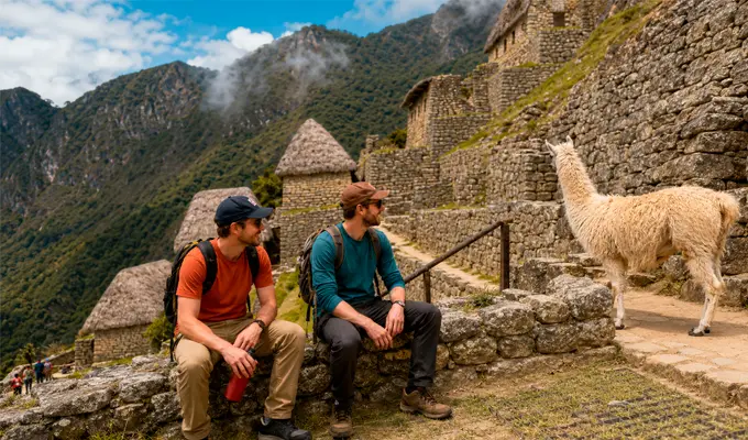 Chemin de l'Inca avec un lama